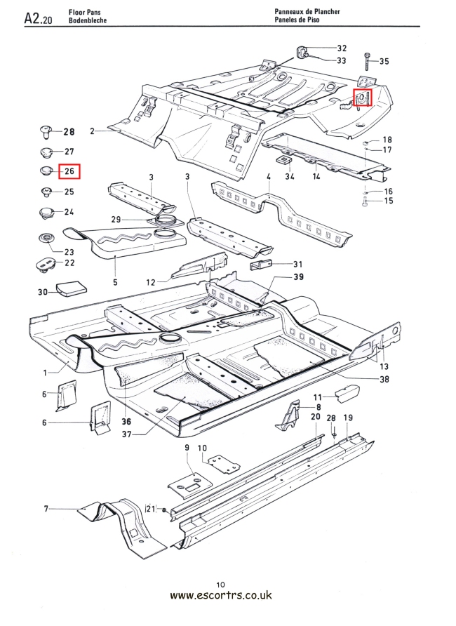 Mk1 & Mk2 Escort Rear Spring Hanger Access Grommets Factory Drawing #1