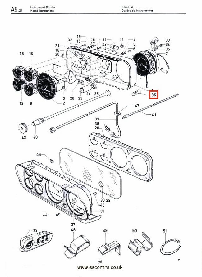 Mk1 Escort Clock Binnacle Bulbs Factory Drawing #1