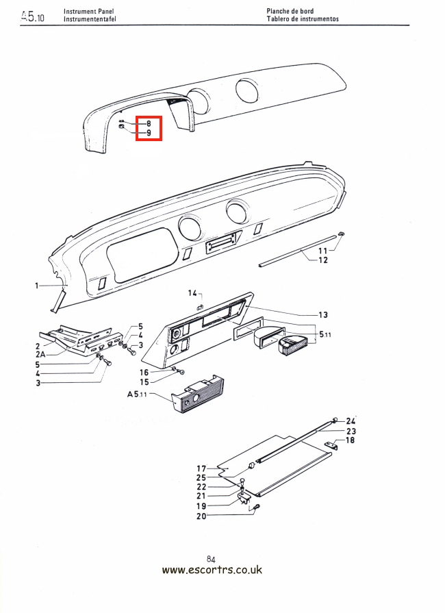 Mk1 Escort Dash Top Cowling Nuts & Washers Factory Drawing#1