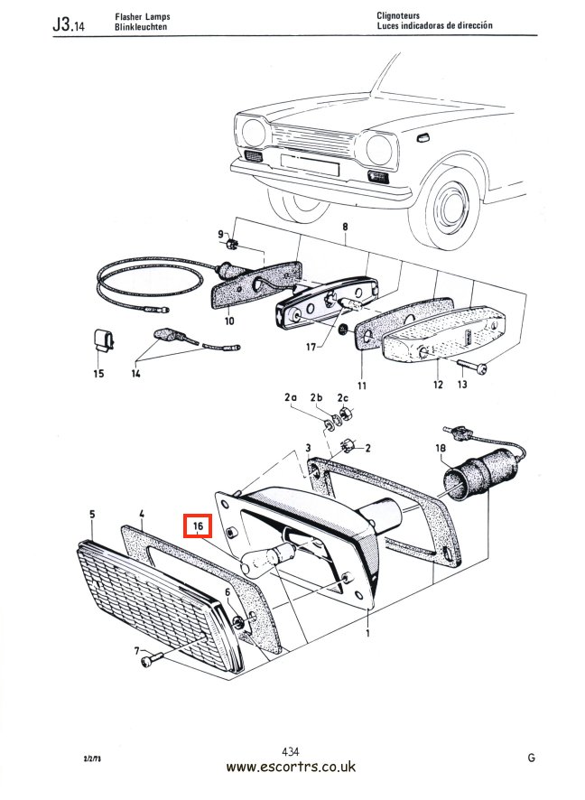 Mk1 Escort Indicator Bulbs Factory Drawing #1 