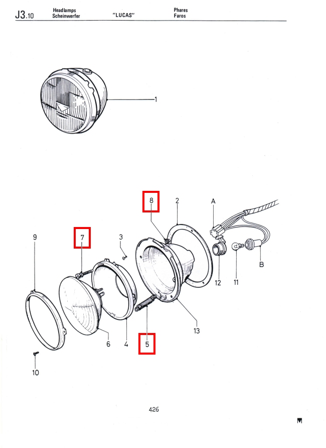 Mk1 Escort Headlight Adjusting Kit Factory Drawing #1