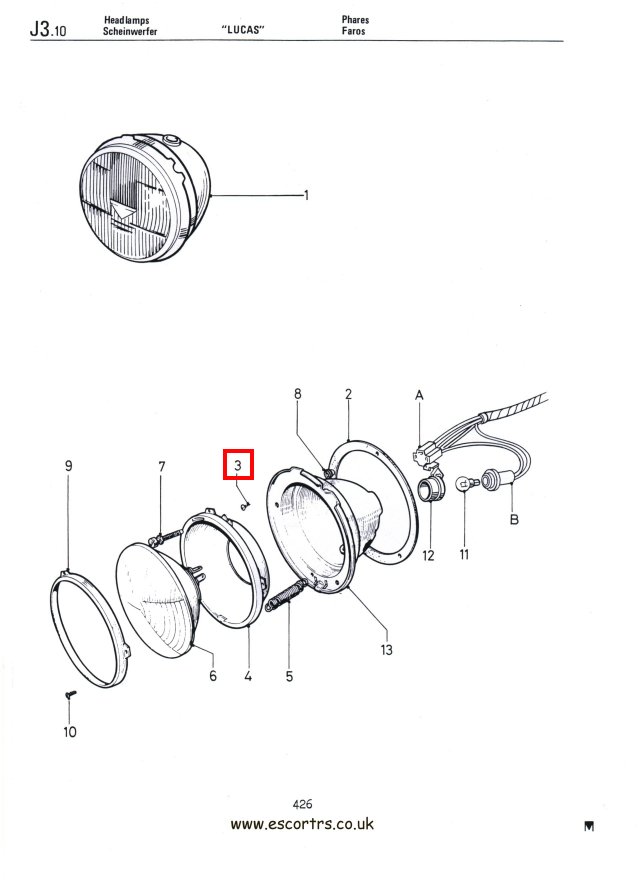 Mk1 Escort Headlight Bowl Fixing Screws Factory Drawing #1
