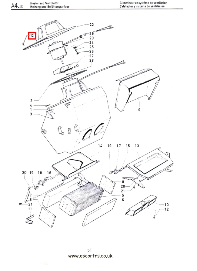 Mk1 Escort Heater Plate & Cowl Assembly Screws Factory Drawing #1