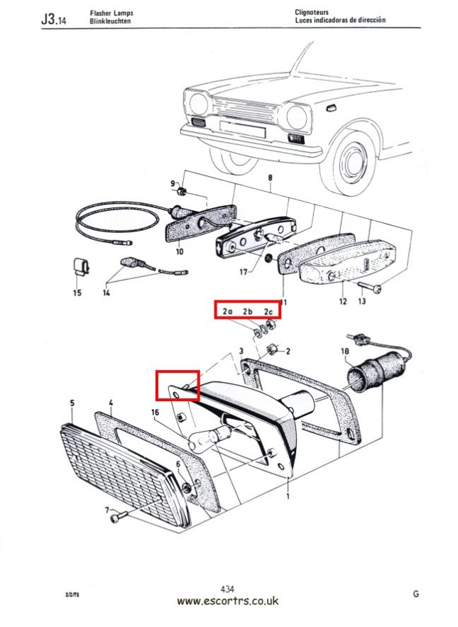 Mk1 Escort Front Indicator Body Screw Set Factory Drawing #1