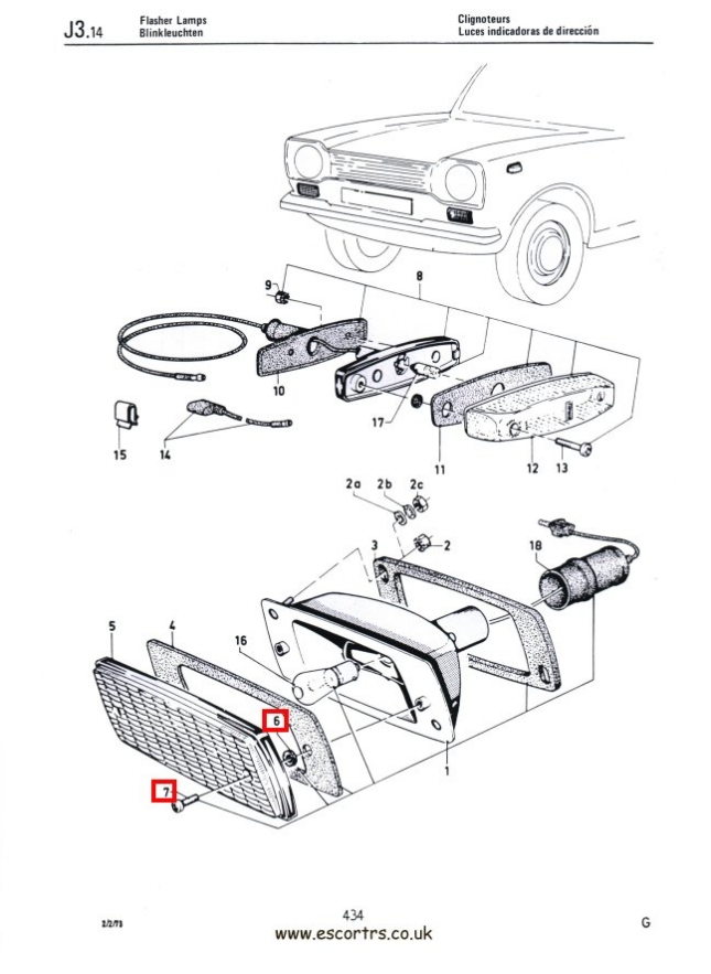 Mk1 Escort Front Indicator Lens Screws Factory Drawing #1
