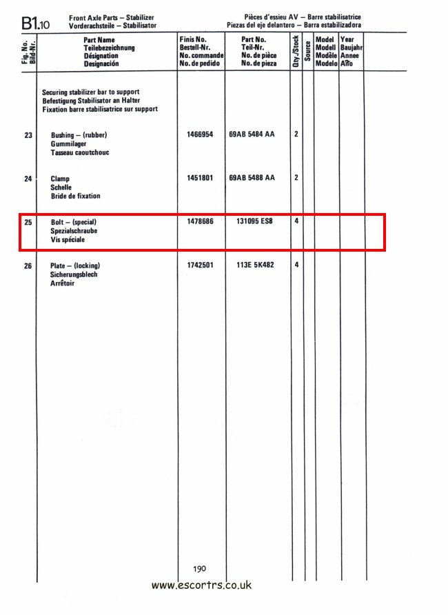 Mk1 Escort Anti Roll Bar Bolts Factory Drawing #2