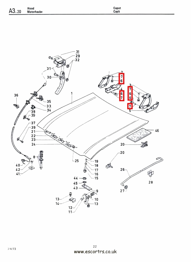 Mk1 Escort Stainless Steel Bonnet Bolts & Washers Factory Drawing #1