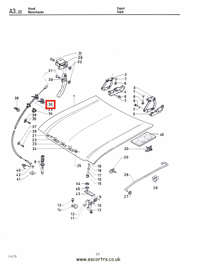 Mk1 Escort Bonnet Release Cable Clip Factory Drawing #1