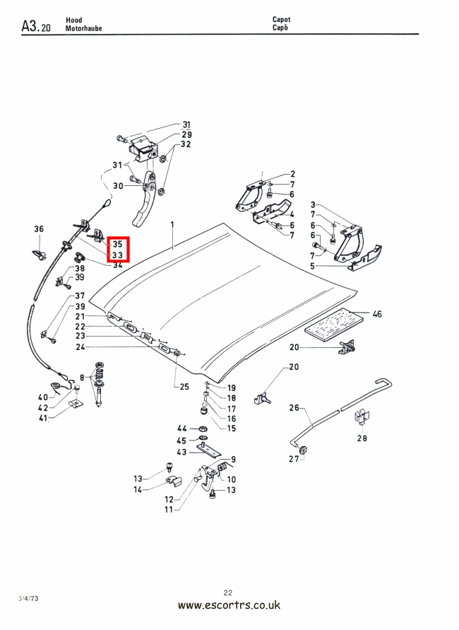 Mk1 Escort Bonnet Pull Release Cable