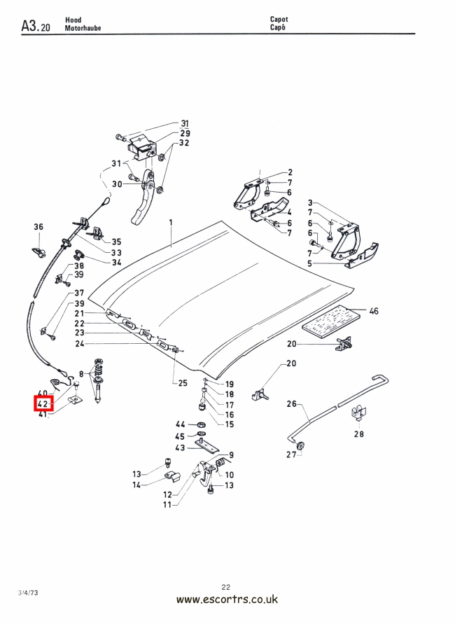 Mk1 Escort Bonnet Release Clamp Bolt Factory Drawing #1