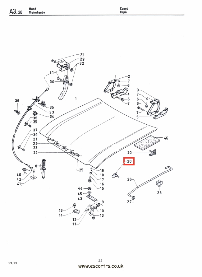 Mk1 Escort Bonnet Rubbers (4 x Side) Factory Drawing #1