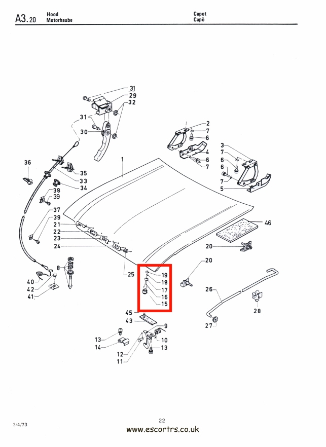 Mk1 Escort Bonnet Bumper Set All Stainless Steel (Early) Factory Drawing #1