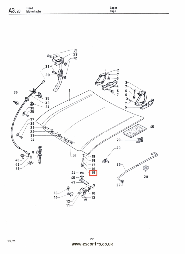 Mk1 Escort Late Type Bonnet Bumper Rubbers Factory Drawing #1