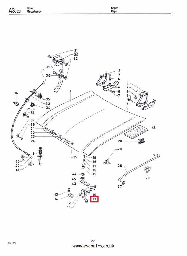 Mk1 Escort Bonnet Safety Catch Screws Factory Drawing #1