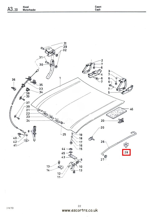 Mk1 Escort Bonnet Stay Clip Factory Drawing #1