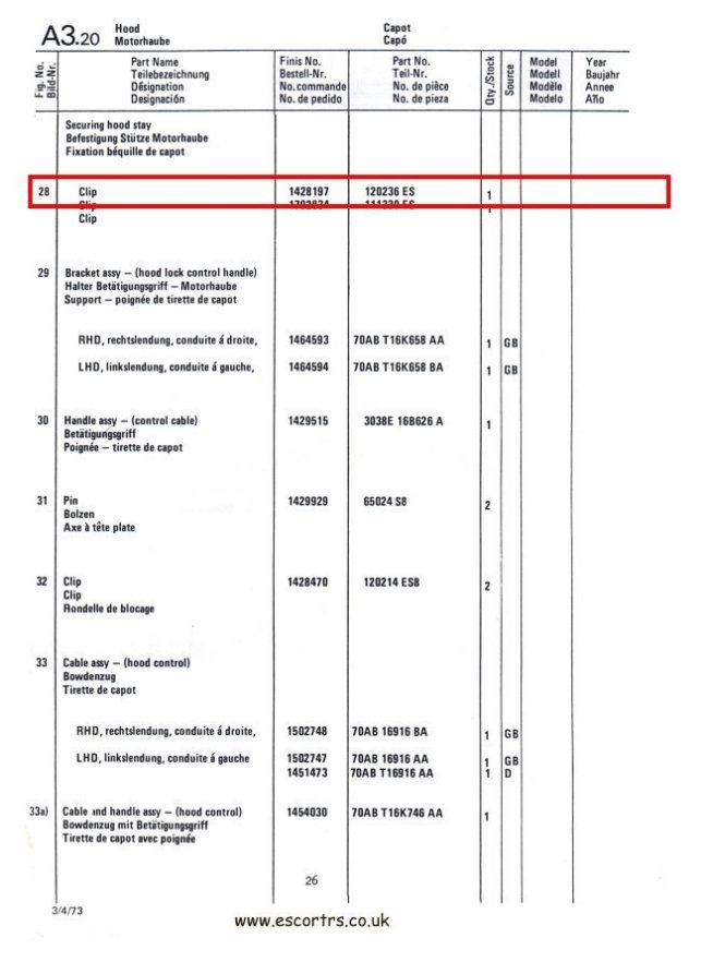 Mk1 Escort Bonnet Stay Clip Factory Drawing #2