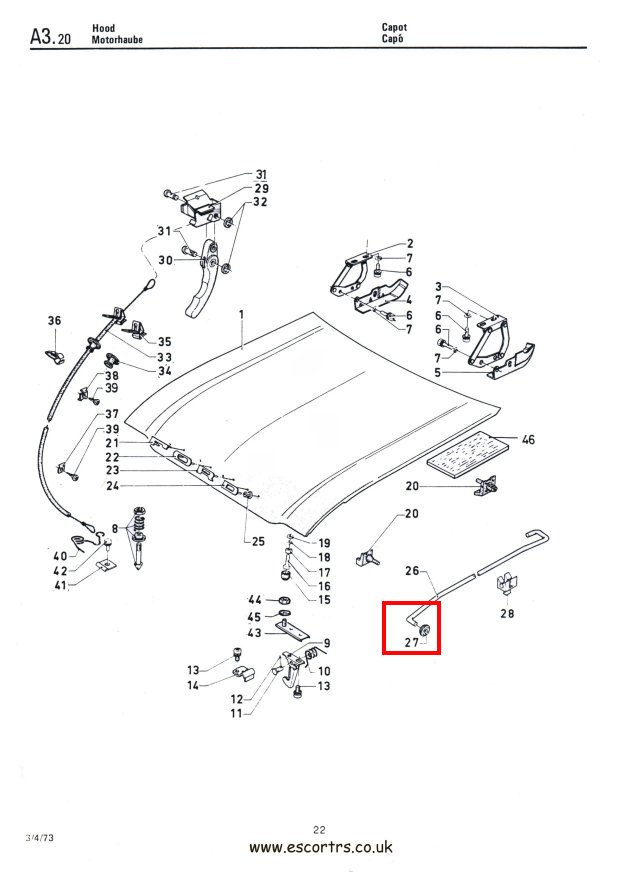 Mk1 & Mk2 Escort Bonnet Stay Grommet Factory Drawing #1