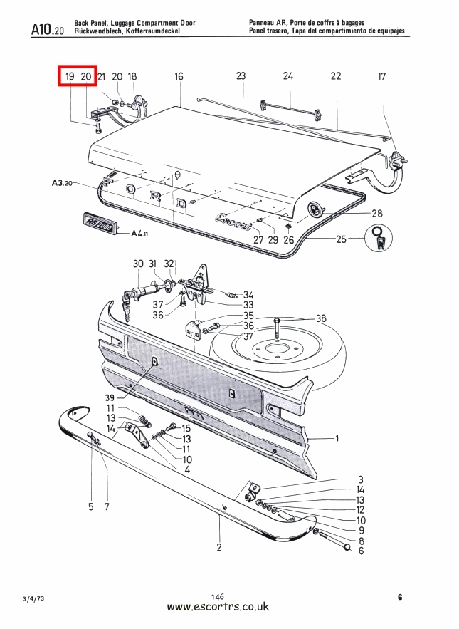 Mk1 Escort Stainless Steel Boot Lid Bolts & Washers Factory Drawing #1