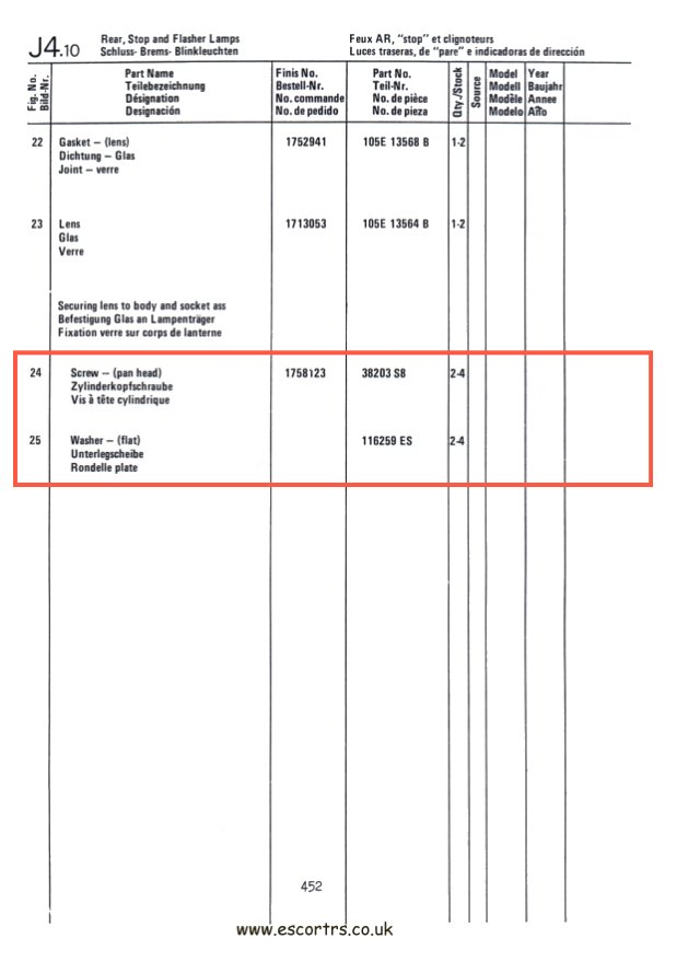 Mk1 Escort Boot Light Lens Screws Factory Drawing #2