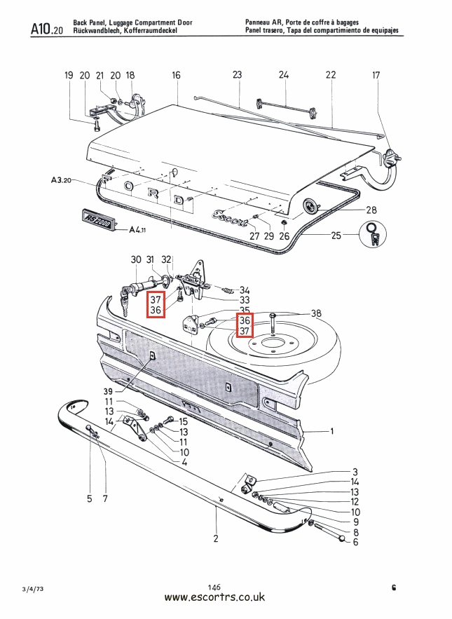 Mk1 Escort Boot Lock Bolts & Washers Factory Drawing #1