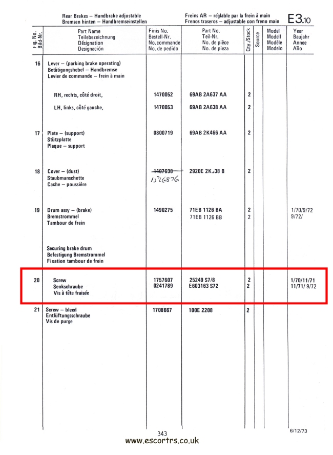 Mk1 Escort Brake Drum Screws Factory Drawing #2