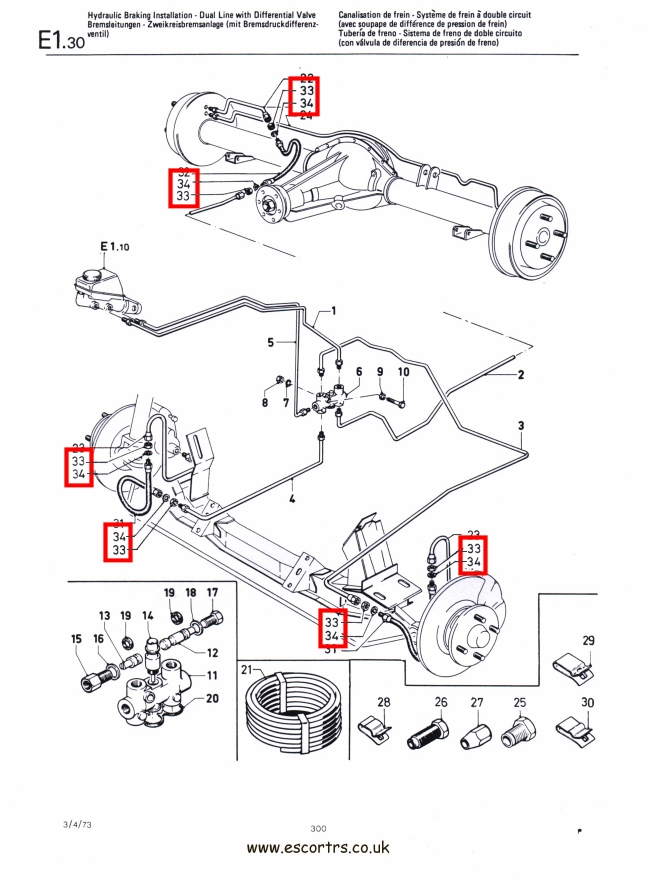 Mk1 Escort Brake Flexi Hose To Inner Wing Nuts & Washers Factory Drawing #1