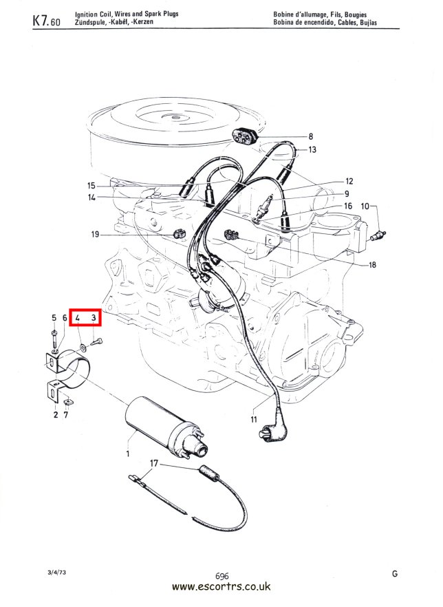 Mk1 Escort Coil Bracket Screws & Washers Factory Drawing#1