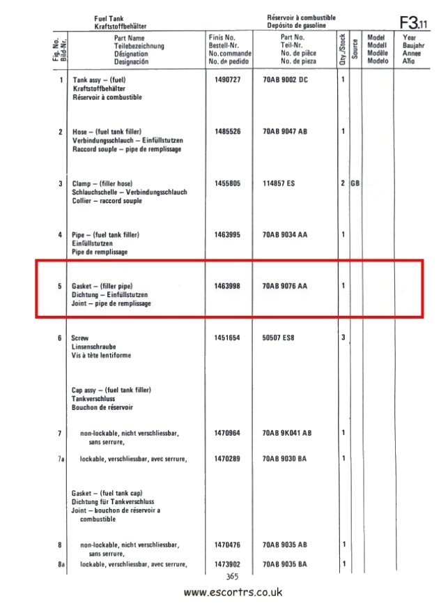 Mk1 Escort Cork Fuel Filler Pipe Gasket Factory Drawing #2
