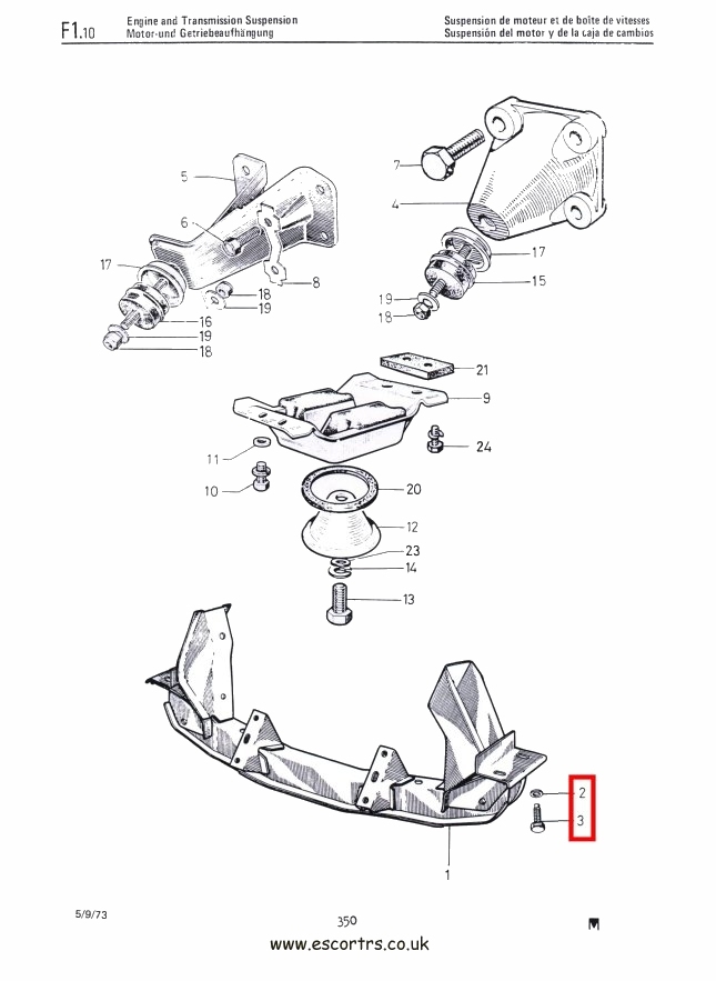 Mk1 & Mk2 Escort Cross Member Bolts & Washers Factory Drawing #1