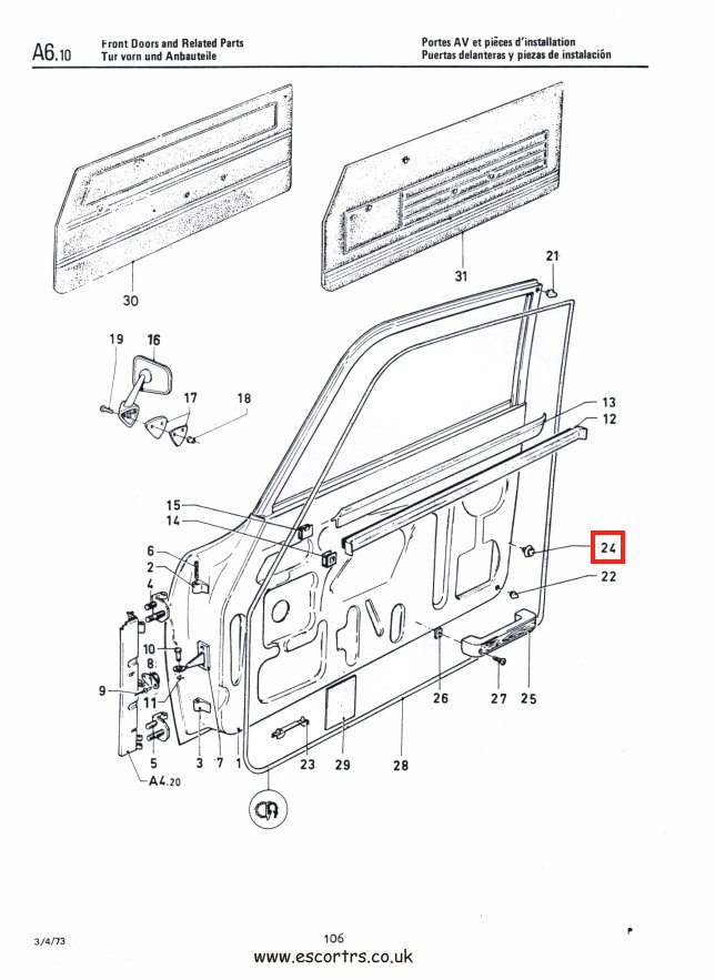 Mk2 Escort Door Card Fasteners Factory Drawing #1