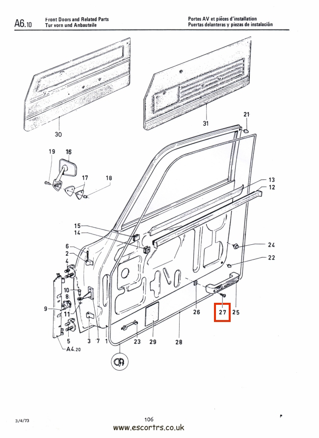 Mk1 Escort Door Handle / Arm Rest Screws Factory Drawing#1