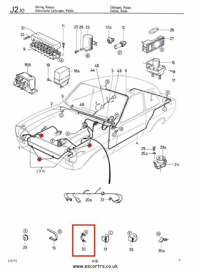 Mk1 & Mk2 Escort Engine Bay Loom Clips With Ford Logo Factory Drawing #1