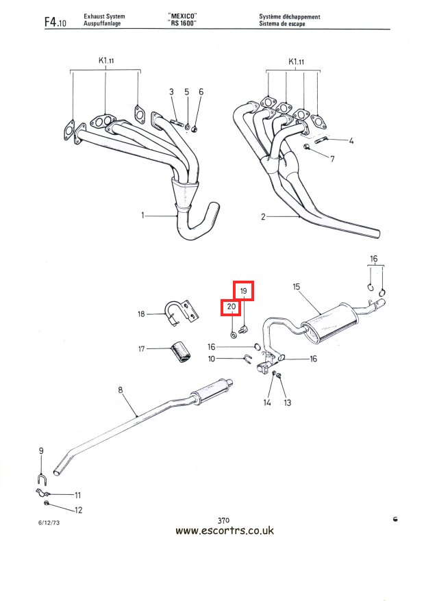 Mk2 Escort Stainless Steel Exhaust Hanger Bolts Factory Drawing #1