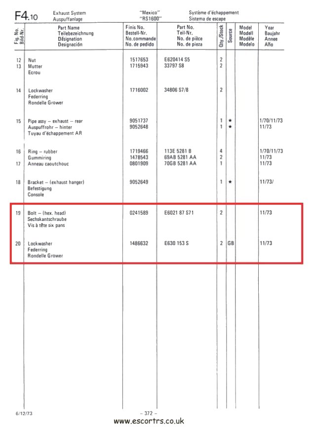 Mk1 Escort Stainless Steel Exhaust Hanger Bolts Factory Drawing#2