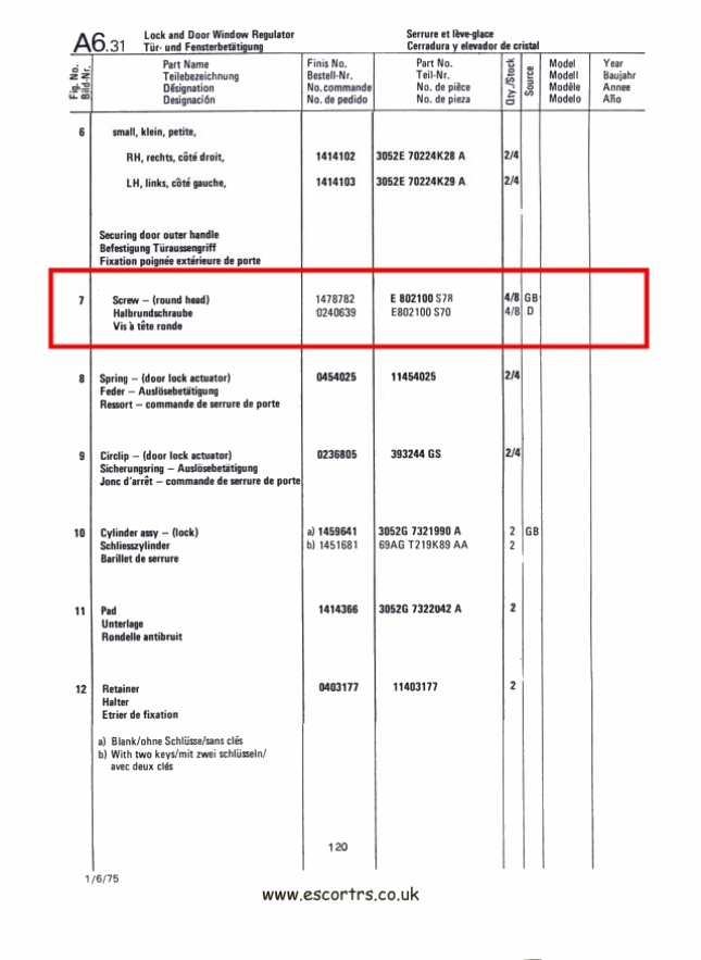 Mk1 Escort External Door Handle Screws Factory Drawing#2