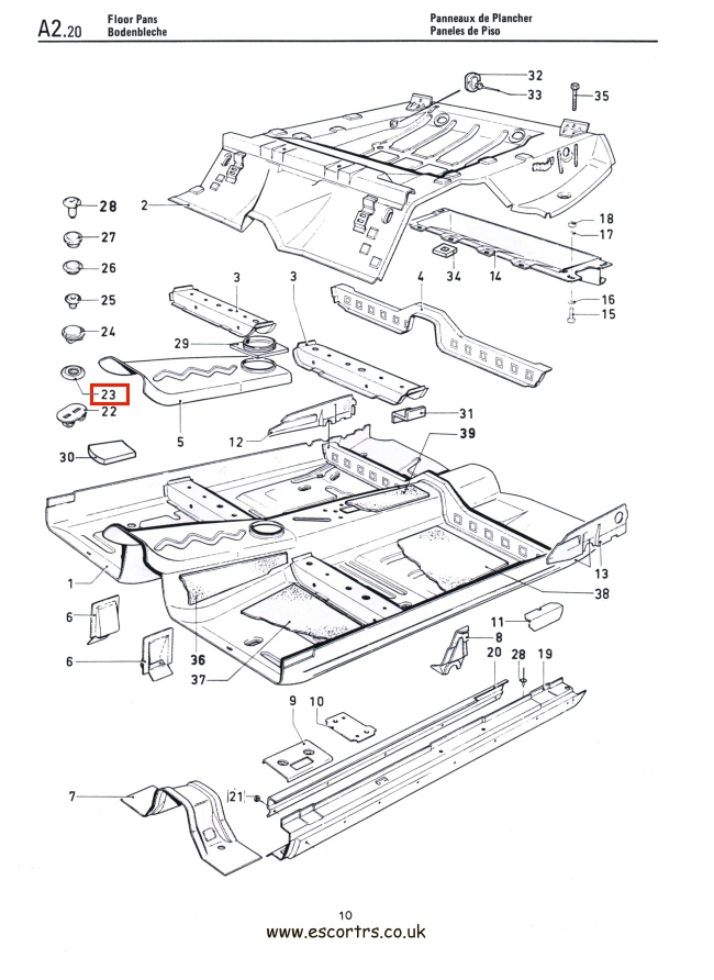 10 x Floor Pan Gromets Factory Drawing #1