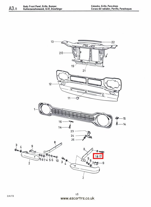 Mk1 Escort Front Bumper Iron Bolts Factory Drawing#1