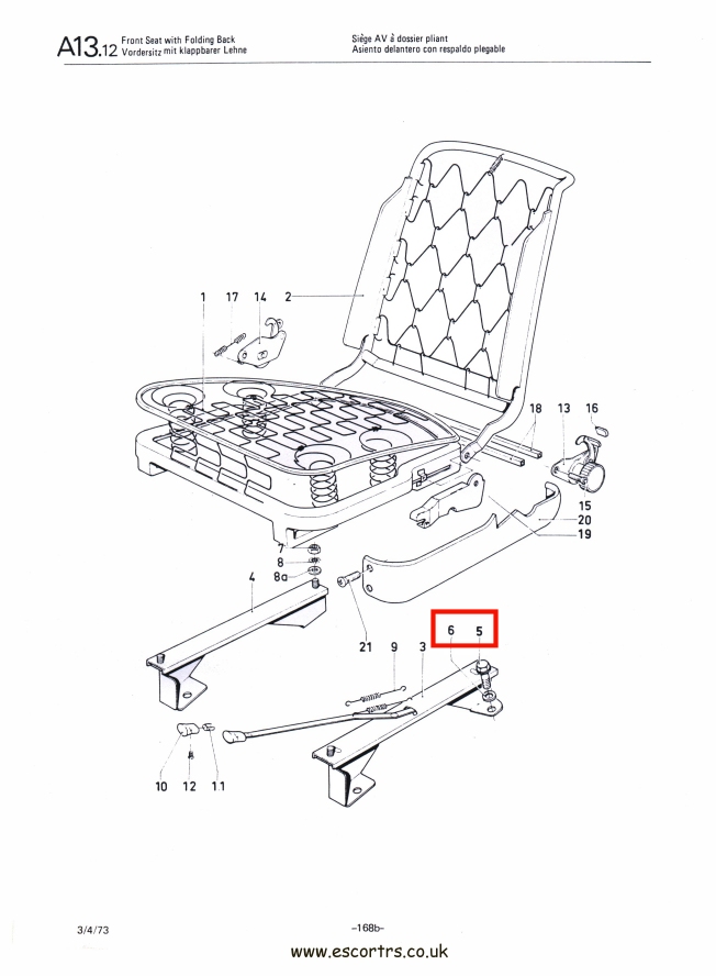 Mk1 Escort Front Seat Bolt Set Factory Drawing #1