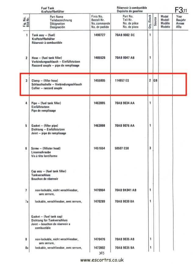 Mk1 Escort Fuel Filler Hose Clamps Factory Drawings #2