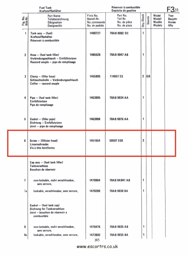 Mk1 Escort Fuel Filler Neck Screws Factory Drawing #2