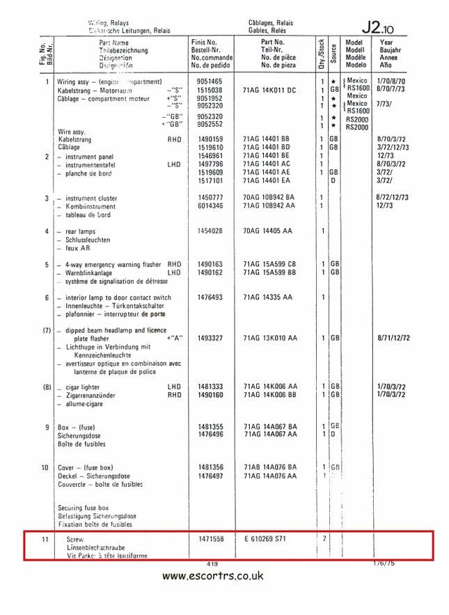 Mk1 Escort Fuse Box Screws Factory Drawing #2