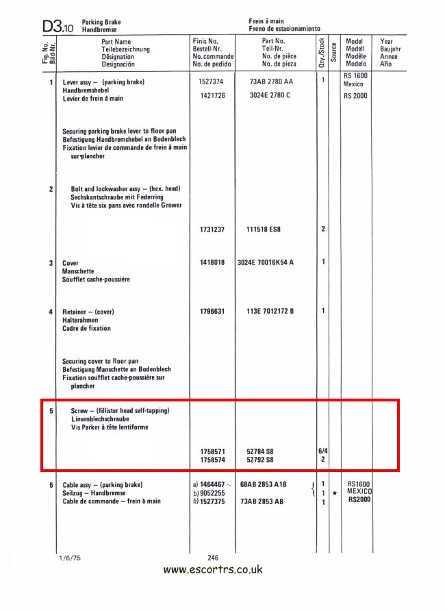 Mk1 Escort Handbrake Cover Screws (Stainless) Factory Drawing #2
