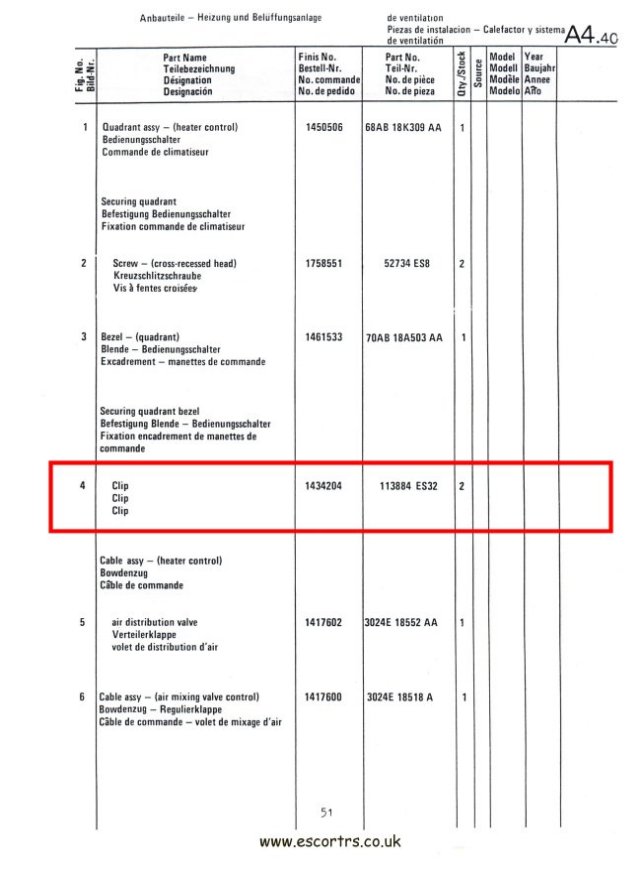 Mk1 Escort Heater Bezel Clips Factory Drawing #2