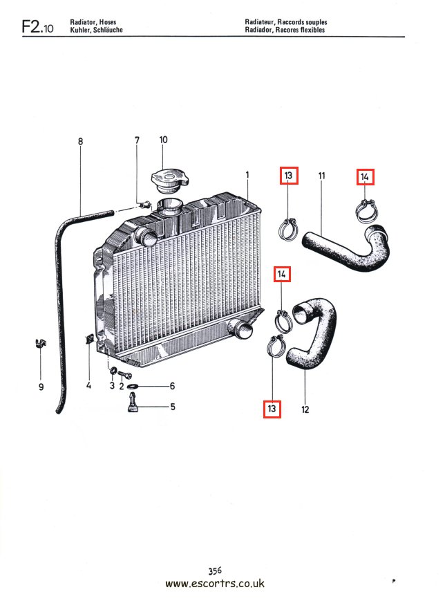 Mk1 Escort Hose Clip Set Factory Drawing #1