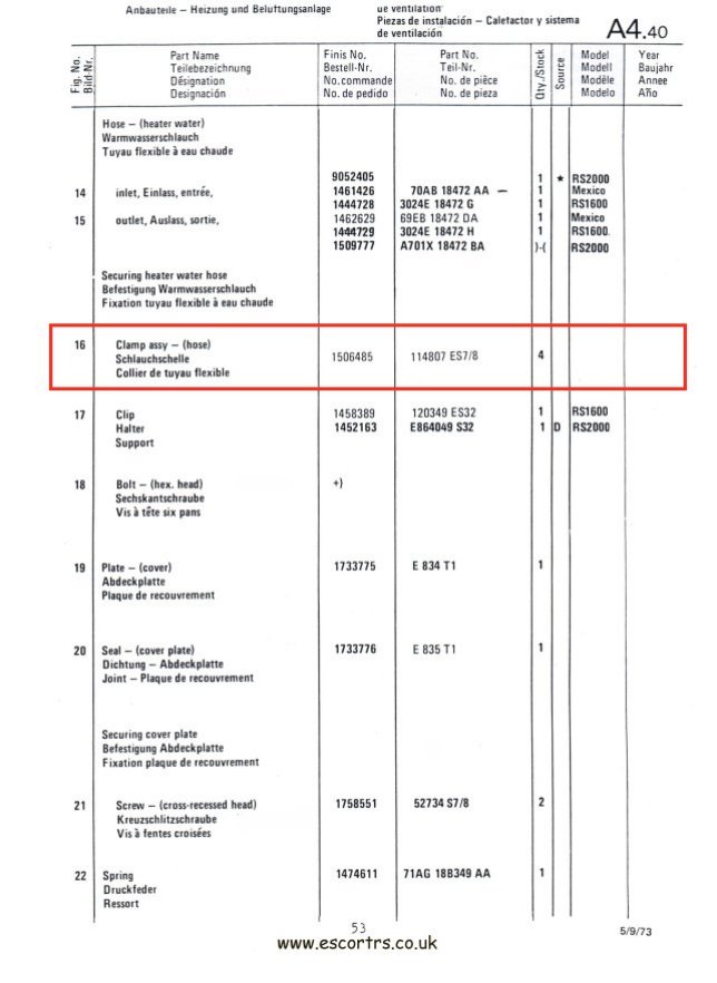 Mk1 Escort Hose Clip Set Factory Drawing #4
