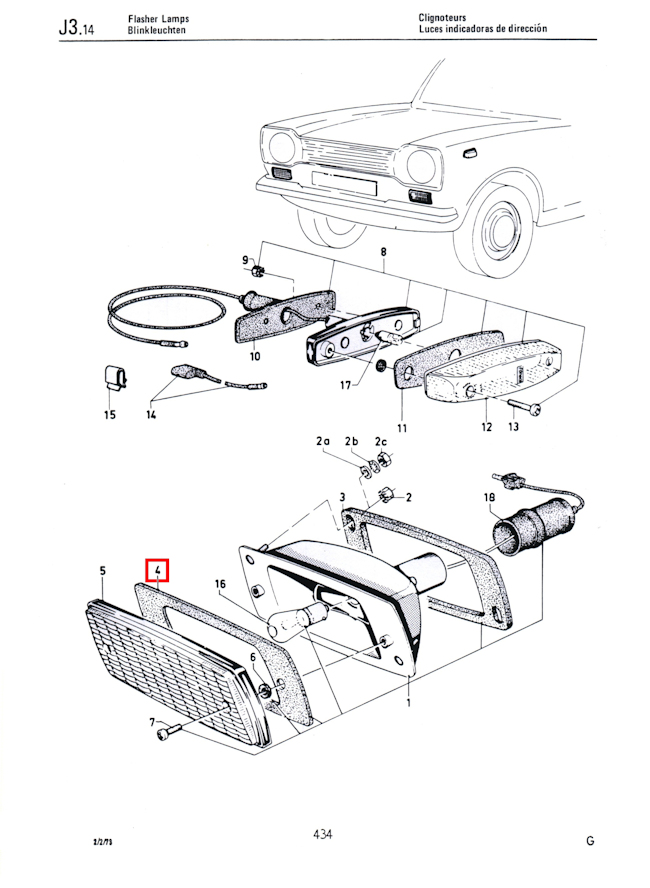 Mk1 Escort Front Indicator Lens Seals Only Factory Drawing #1