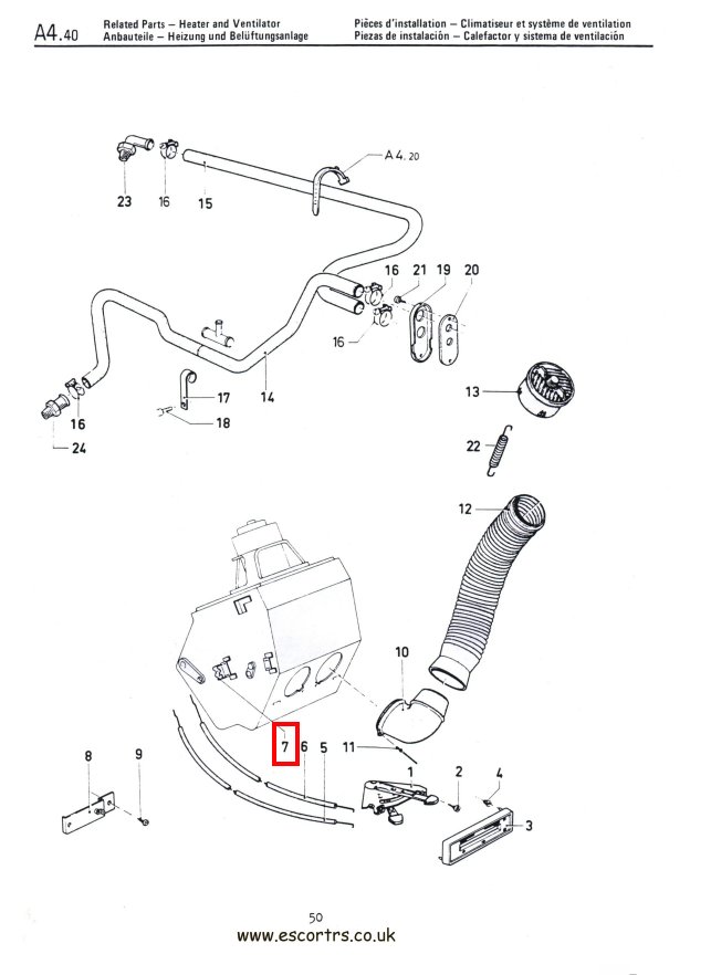 Mk1 Escort Heater Matrix Cable Clips Factory Drawing #1