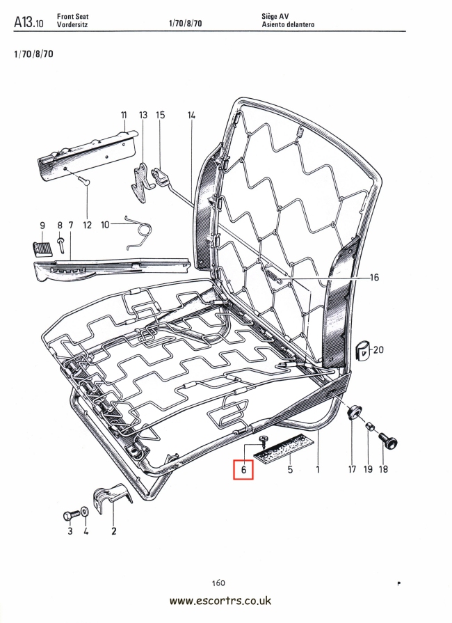 8 x Mexico Front Seat Landing Pad Screws Factory Drawing #1