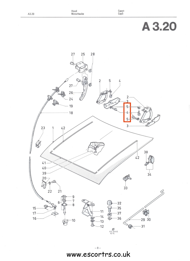 Mk2 Escort All Stainless Steel Bonnet Bolt Set Factory Drawing #1