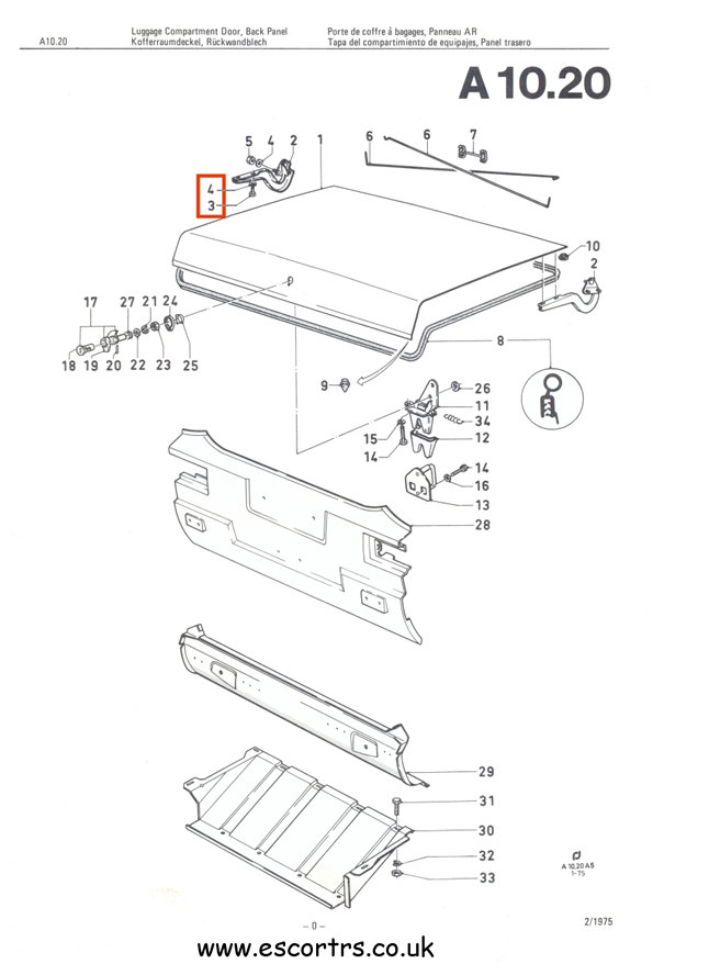 Mk2 Escort All Stainless Steel Boot Lid Bolt Set Factory Drawing #1